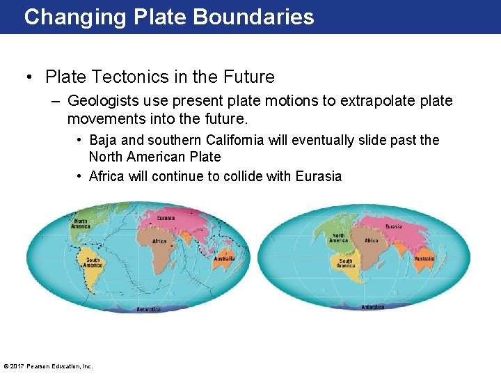 Changing Plate Boundaries • Plate Tectonics in the Future – Geologists use present plate