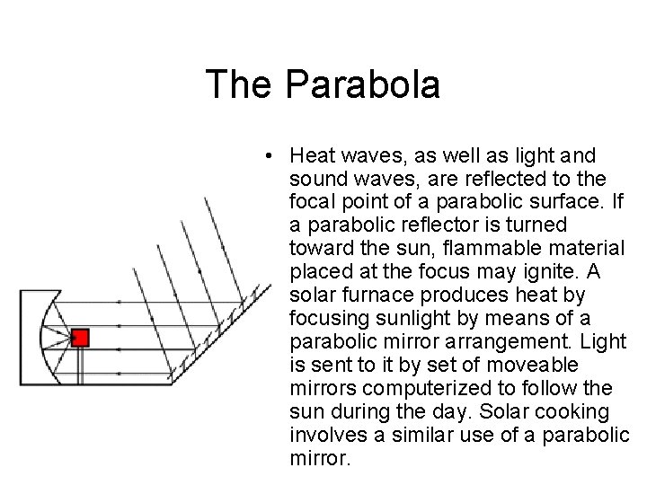 The Parabola • Heat waves, as well as light and sound waves, are reflected