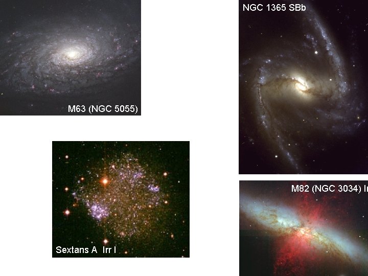 NGC 1365 SBb M 63 (NGC 5055) Sb M 82 (NGC 3034) Ir Sextans