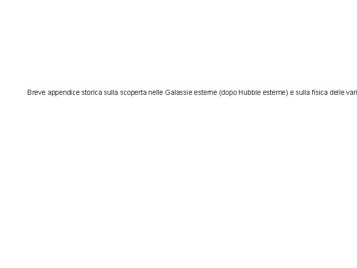 Breve appendice storica sulla scoperta nelle Galassie esterne (dopo Hubble esterne) e sulla fisica