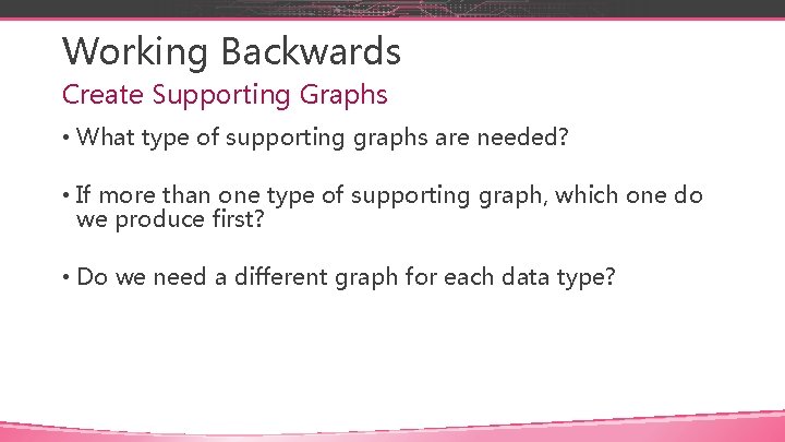 Working Backwards Create Supporting Graphs • What type of supporting graphs are needed? •