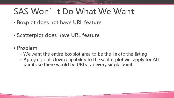 SAS Won’t Do What We Want • Boxplot does not have URL feature •