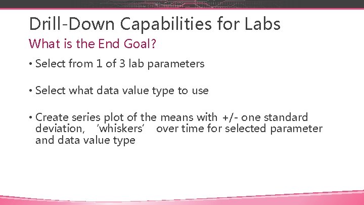 Drill-Down Capabilities for Labs What is the End Goal? • Select from 1 of