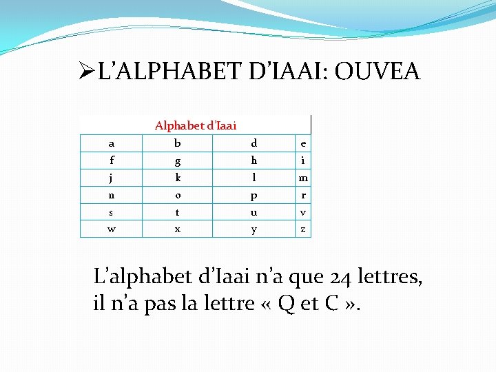 ØL’ALPHABET D’IAAI: OUVEA Alphabet d’Iaai a b d e f g h i j