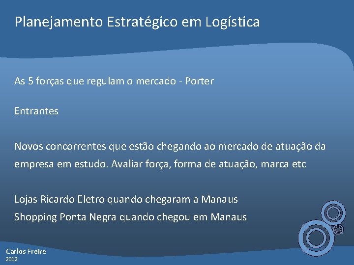 Planejamento Estratégico em Logística As 5 forças que regulam o mercado - Porter Entrantes
