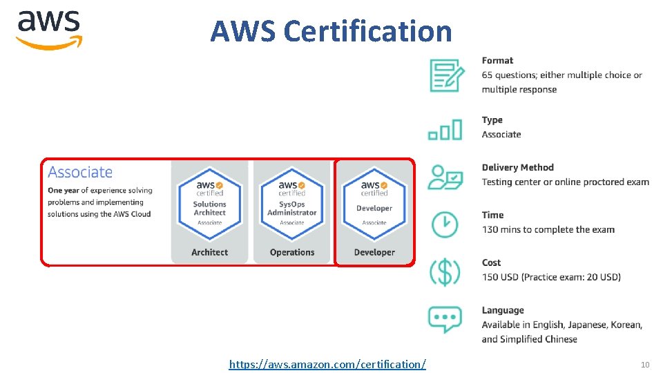AWS Certification https: //aws. amazon. com/certification/ 10 