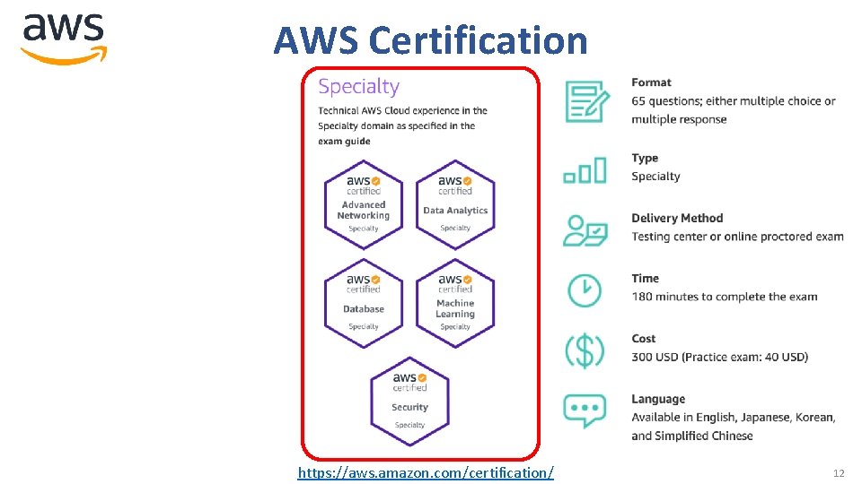 AWS Certification https: //aws. amazon. com/certification/ 12 