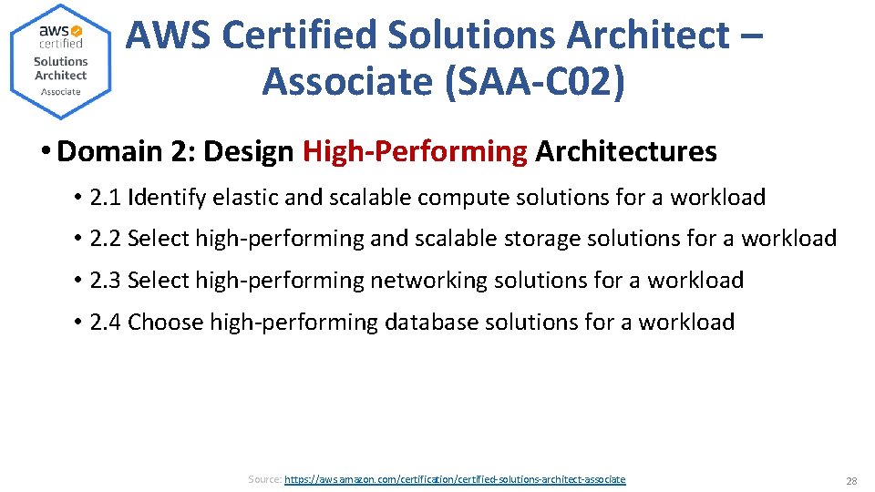 AWS Certified Solutions Architect – Associate (SAA-C 02) • Domain 2: Design High-Performing Architectures