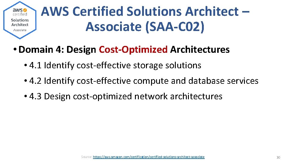 AWS Certified Solutions Architect – Associate (SAA-C 02) • Domain 4: Design Cost-Optimized Architectures