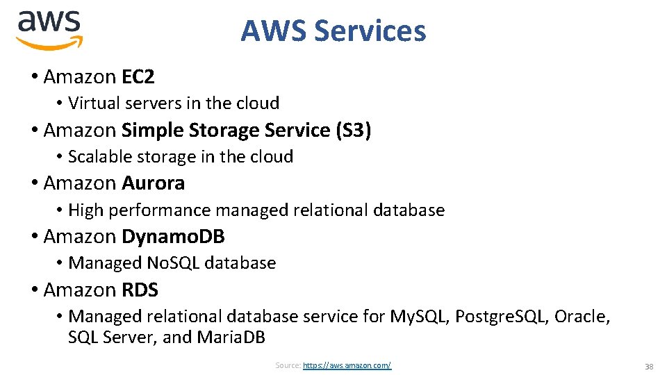 AWS Services • Amazon EC 2 • Virtual servers in the cloud • Amazon