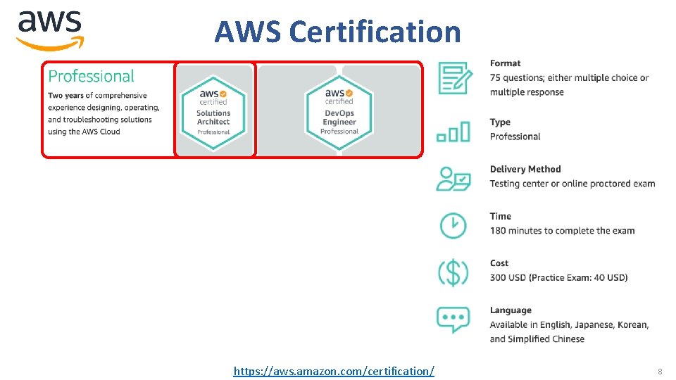 AWS Certification https: //aws. amazon. com/certification/ 8 