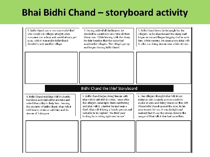 Bhai Bidhi Chand – storyboard activity 