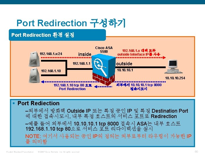 Port Redirection 구성하기 Port Redirection 환경 설정 192. 168. 1. x/24 inside 192. 168.