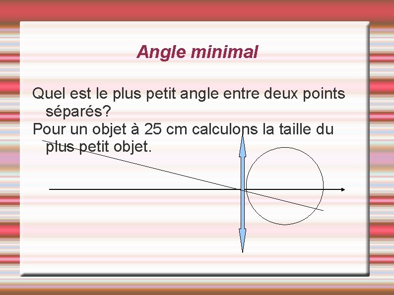 Angle minimal Quel est le plus petit angle entre deux points séparés? Pour un Angle minimal Quel est le plus petit angle entre deux points séparés? Pour un