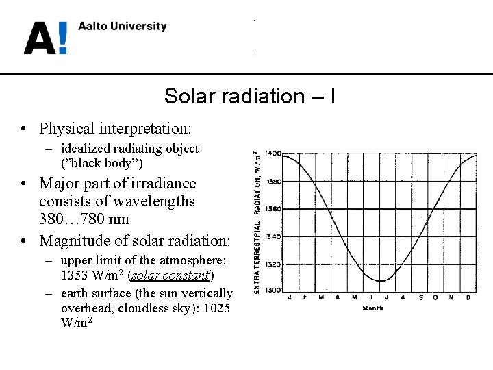 Solar radiation – I • Physical interpretation: – idealized radiating object (”black body”) •