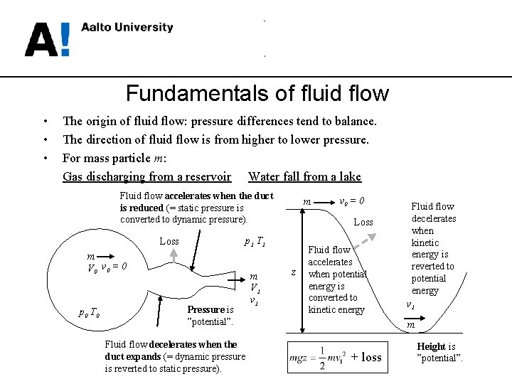 Fundamentals of fluid flow • • • The origin of fluid flow: pressure differences