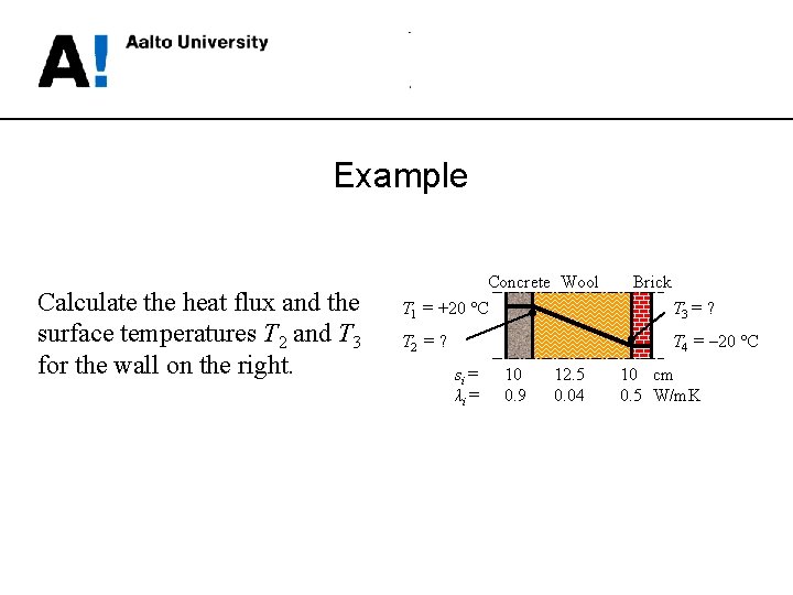Example Calculate the heat flux and the surface temperatures T 2 and T 3