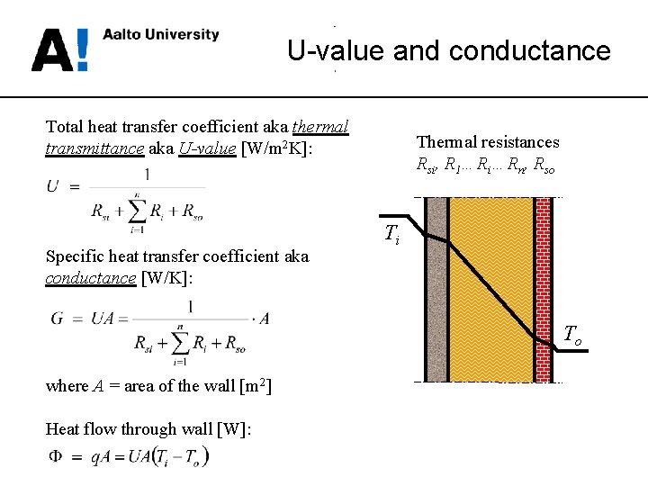 U-value and conductance Total heat transfer coefficient aka thermal transmittance aka U-value [W/m 2