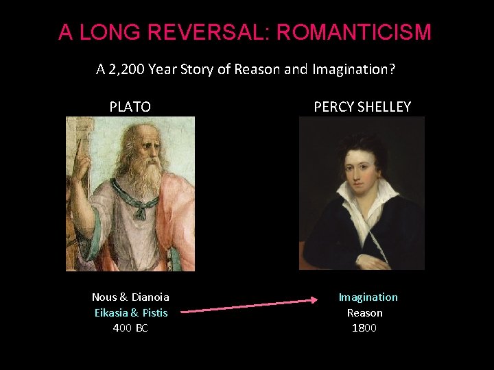 A LONG REVERSAL: ROMANTICISM A 2, 200 Year Story of Reason and Imagination? PLATO