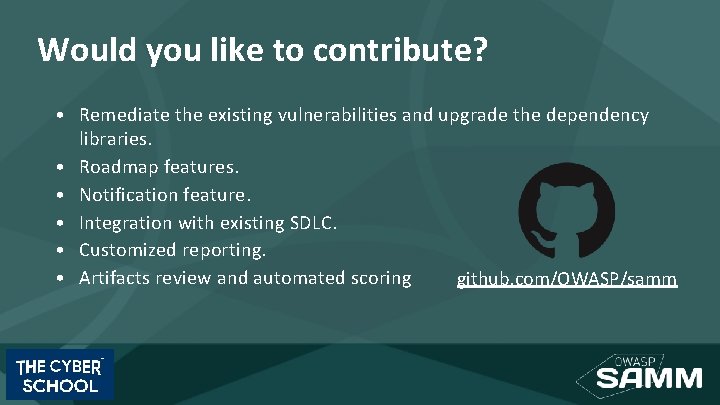 Would you like to contribute? • Remediate the existing vulnerabilities and upgrade the dependency