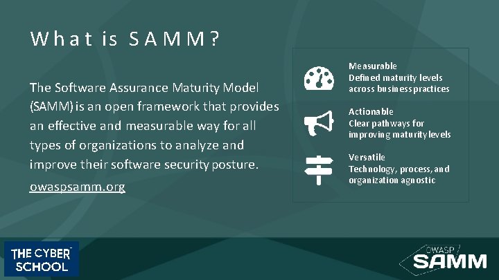 W h a t is S A M M ? The Software Assurance Maturity