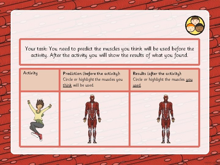 Your task: You need to predict the muscles you think will be used before