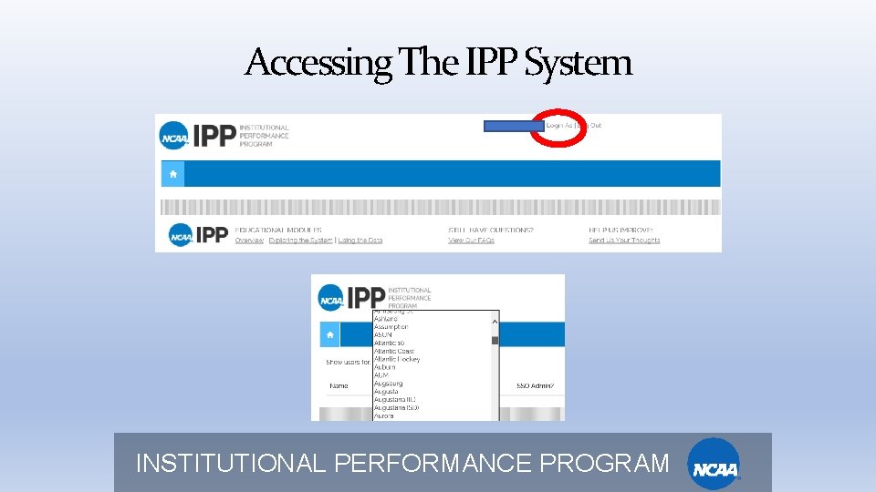 Accessing The IPP System INSTITUTIONAL PERFORMANCE PROGRAM 