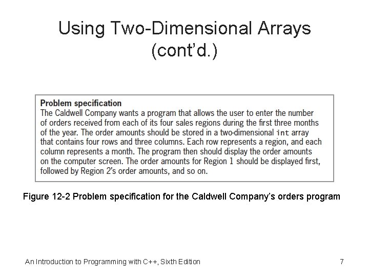 Using Two-Dimensional Arrays (cont’d. ) Figure 12 -2 Problem specification for the Caldwell Company’s