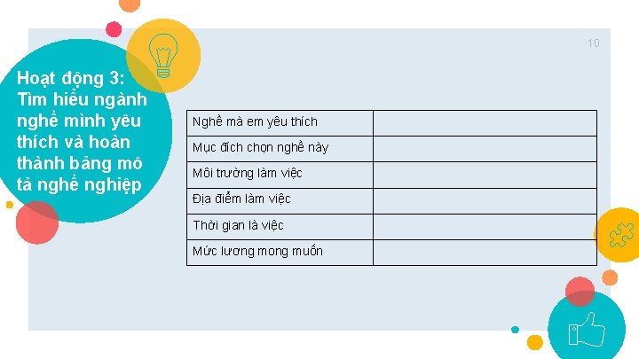 10 Hoạt động 3: Tìm hiểu ngành nghề mình yêu thích và hoàn thành