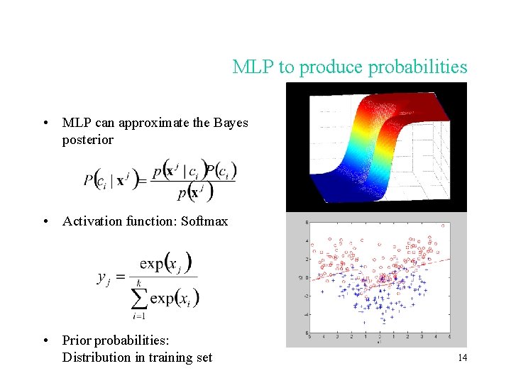 MLP to produce probabilities • MLP can approximate the Bayes posterior • Activation function: