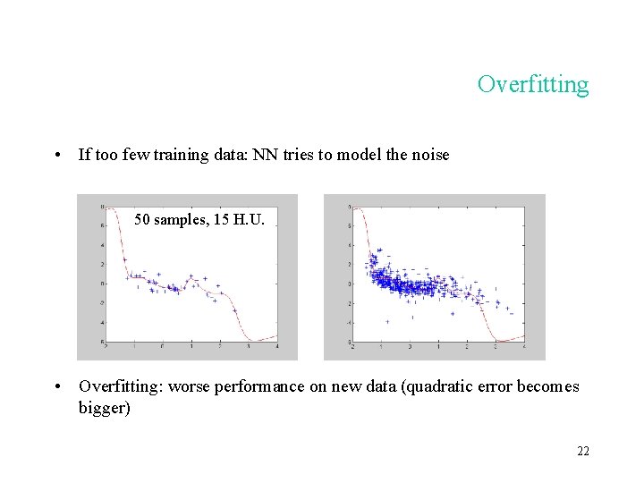 Overfitting • If too few training data: NN tries to model the noise 50