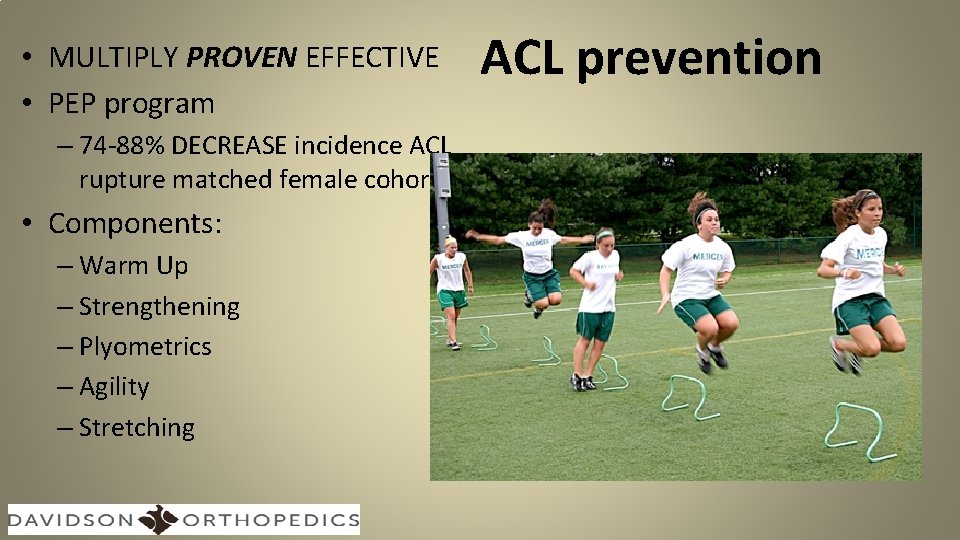  • MULTIPLY PROVEN EFFECTIVE • PEP program – 74 -88% DECREASE incidence ACL