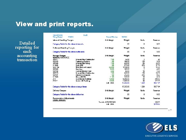 View and print reports. Detailed reporting for each accounting transaction 