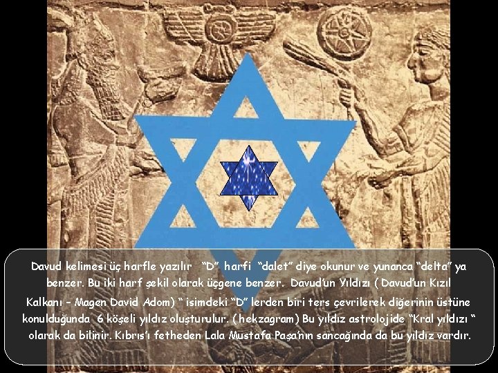 Davud kelimesi üç harfle yazılır “D” harfi “dalet” diye okunur ve yunanca “delta” ya