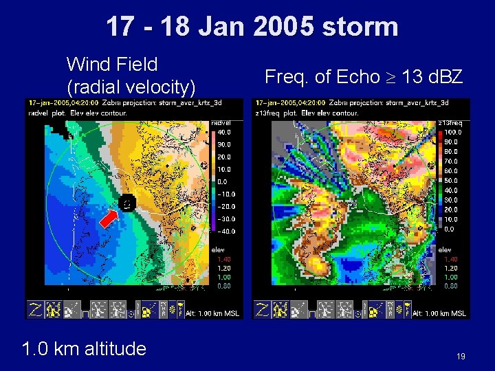 17 - 18 Jan 2005 storm Wind Field (radial velocity) 1. 0 km altitude