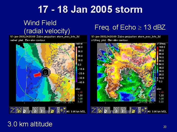 17 - 18 Jan 2005 storm Wind Field (radial velocity) 3. 0 km altitude