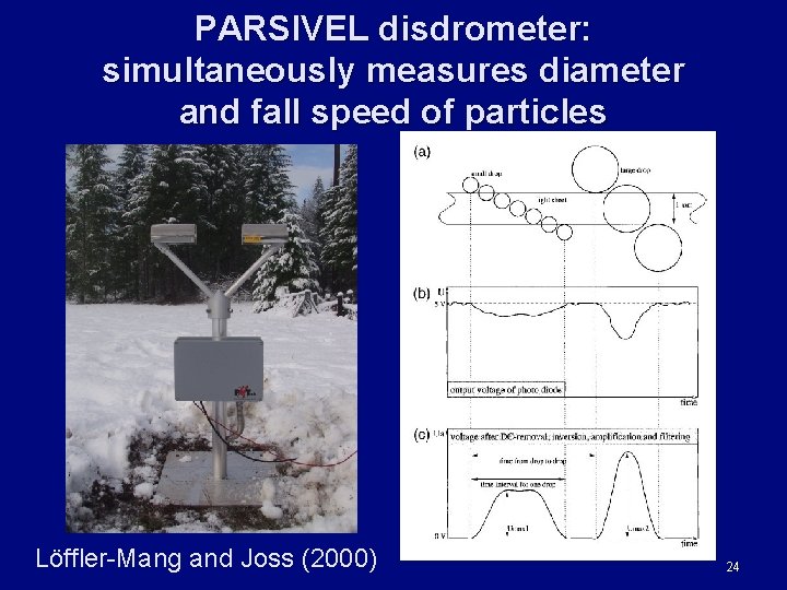 PARSIVEL disdrometer: simultaneously measures diameter and fall speed of particles Löffler-Mang and Joss (2000)