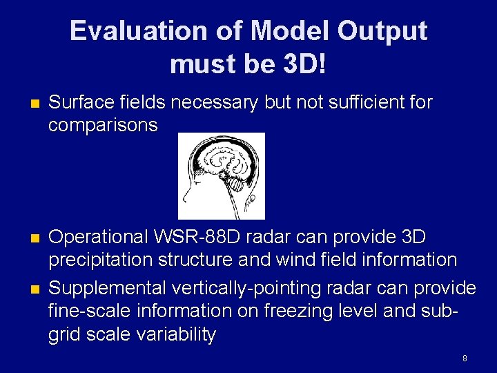 Evaluation of Model Output must be 3 D! n Surface fields necessary but not