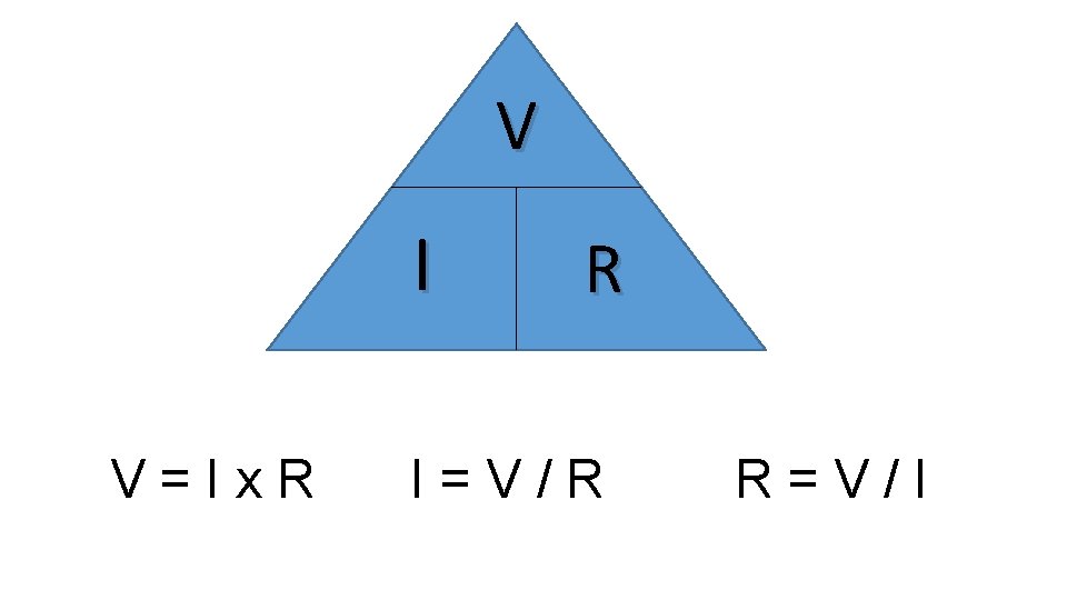 V I V=Ix. R R I=V/R R=V/I 