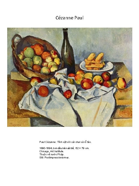 Cézanne Paul Cézanne: Tĩnh vật với cái chai và rỗ táo. 1890 -1894, Sơn