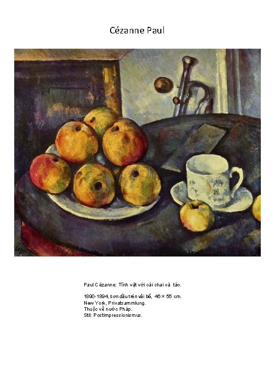 Cézanne Paul Cézanne: Tĩnh vật với cái chai và táo. 1890 -1894, Sơn dầu