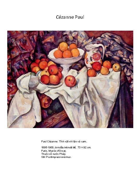 Cézanne Paul Cézanne: Tĩnh vật với táo và cam. . 1895 -1900, Sơn dầu