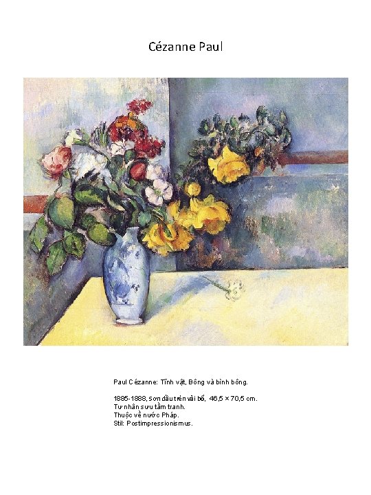 Cézanne Paul Cézanne: Tĩnh vật, Bông và bình bông. 1885 -1888, Sơn dầu trên