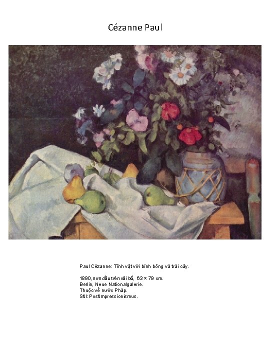 Cézanne Paul Cézanne: Tĩnh vật với bình bông và trái cây. 1890, Sơn dầu