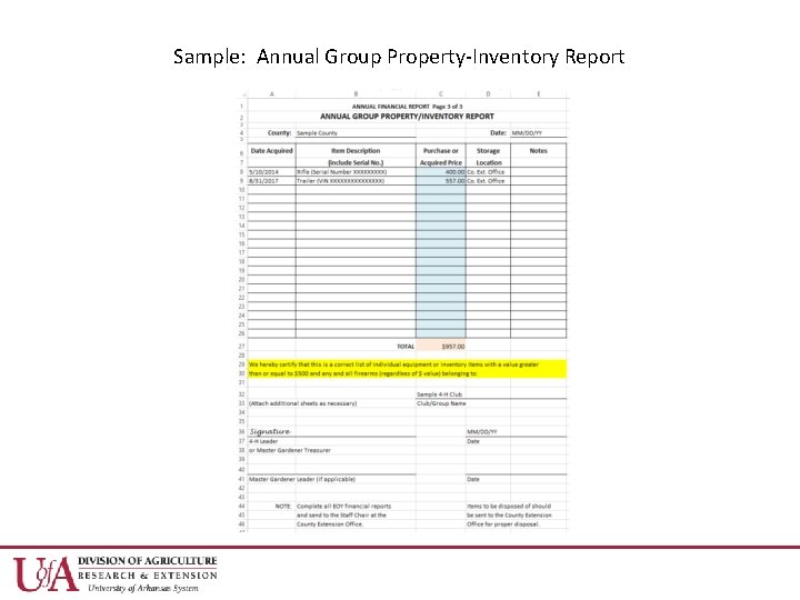 Sample: Annual Group Property-Inventory Report 