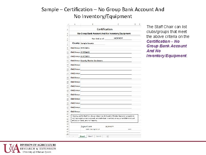 Sample – Certification – No Group Bank Account And No Inventory/Equipment The Staff Chair