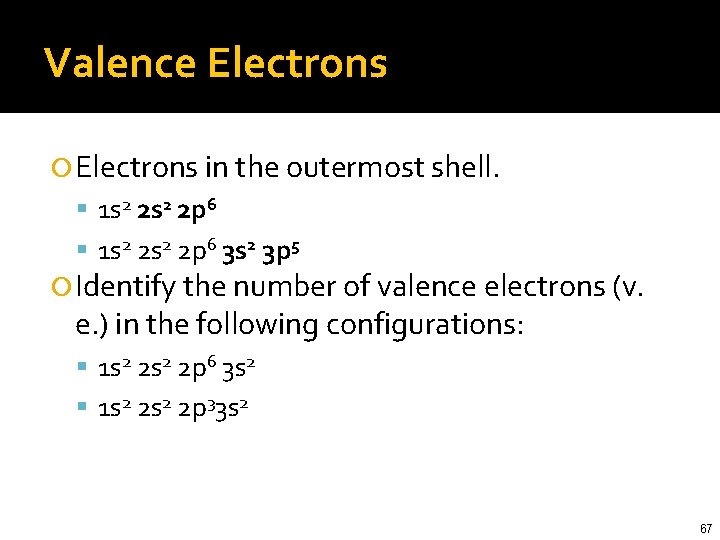 Valence Electrons in the outermost shell. 1 s 2 2 s 2 2 p