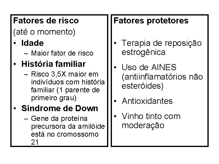 Fatores de risco (até o momento) • Idade – Maior fator de risco Fatores