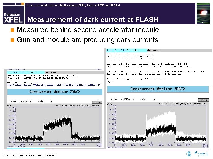 Dark current Monitor for the European XFEL, tests at PITZ and FLASH Measurement of