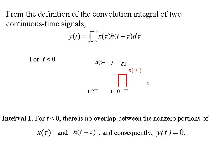 From the definition of the convolution integral of two continuous-time signals, For t <